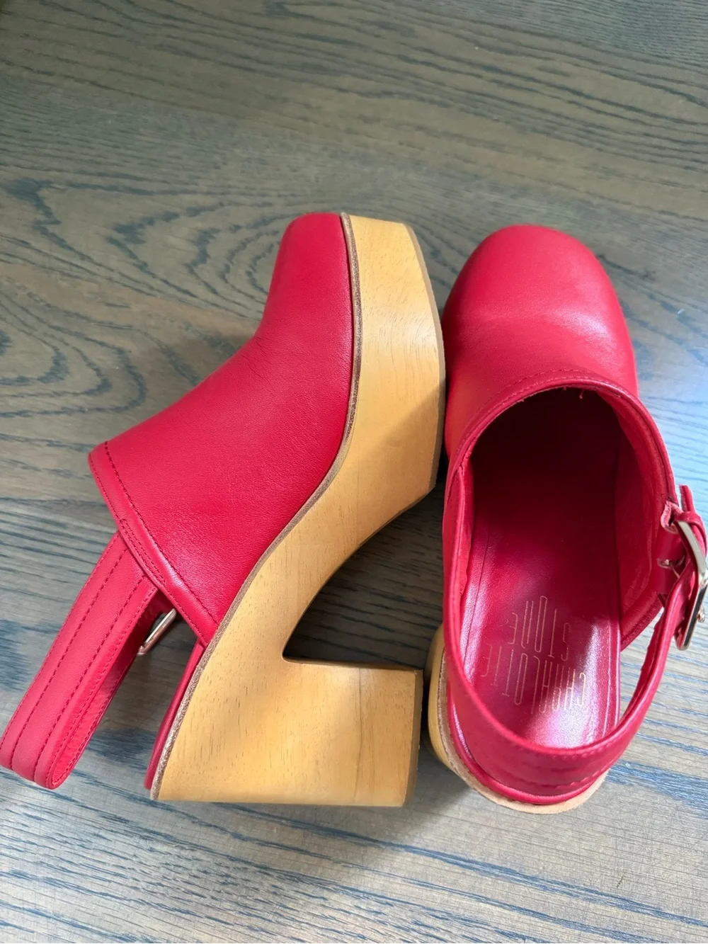 Charlotte Stone Women’s Red Leather Slingback Clog Heels size 9, like new.